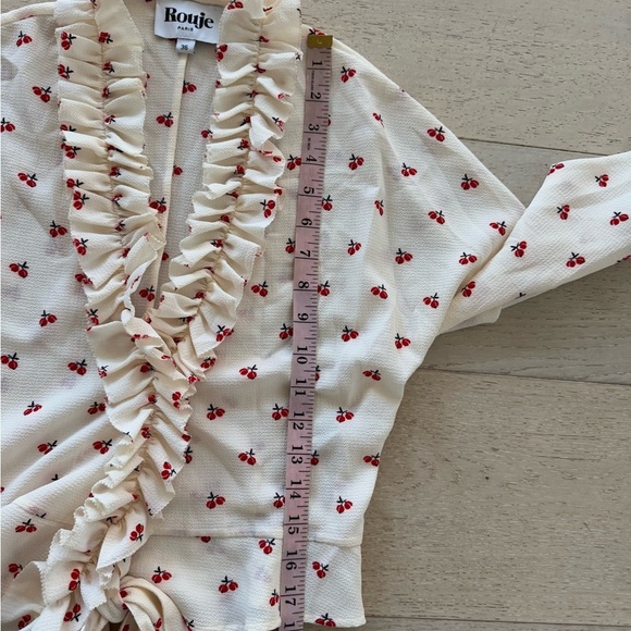 Rouje Paris Frou Frou Wrap Top Cherry Print Ruffle 36 XS/S - Picture 3 of 11